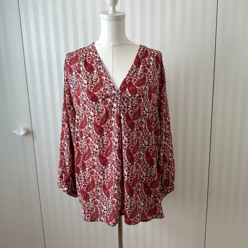 Alex & Lili White with red flowers long sleeve blouse Size 2X